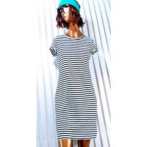 Womens Gap T-shirt Dress Black White Stripes Patch Pocket Vintage Midi Small